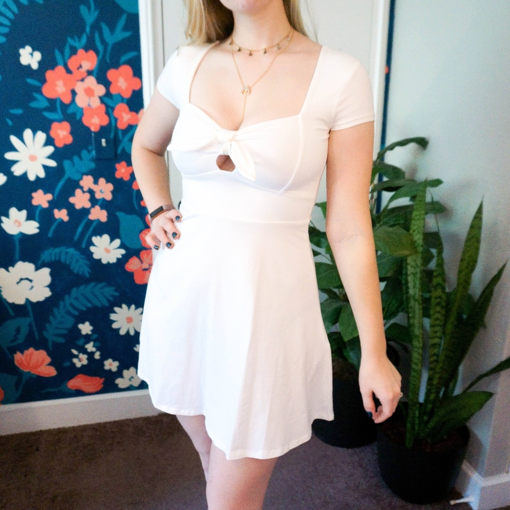 White Tie Front Fit and Flare Skater Dress